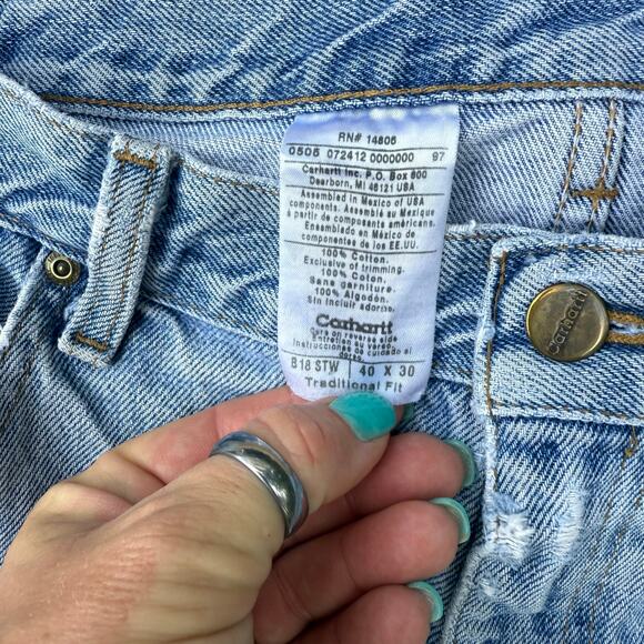 Y2K Carhartt Jeans 40x30 Stonewash Traditional Fit Straight Leg Work B18 STW - Picture 4 of 7